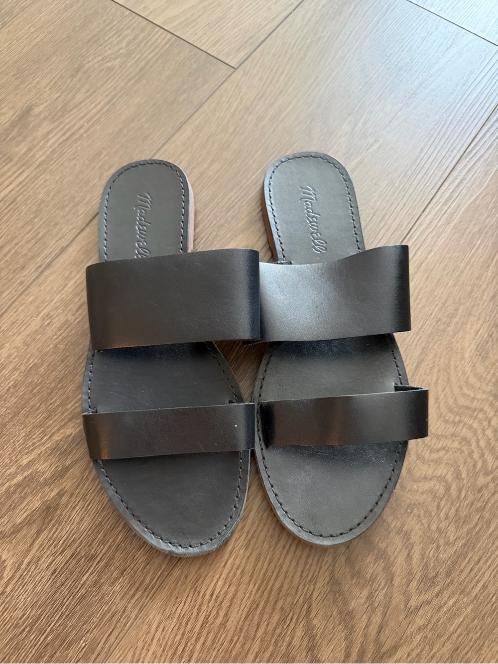 Madewell Black Double-Band Leather Slides